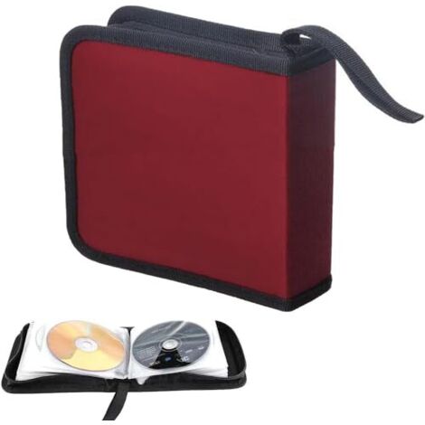 Bolsa para CD Ruikcoll, bolsa para guardar CD para el coche y el hogar, bolsa para guardar CD y DVD para 40 discos, color rojo (1/5)