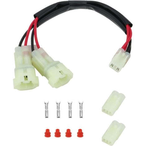 Distribuidor de potencia dual para motocicleta con conectores hembra de 2 vías y terminales de cable sellados, compatible con Honda CB500X, CBR650R y CB1000R. (1/5)