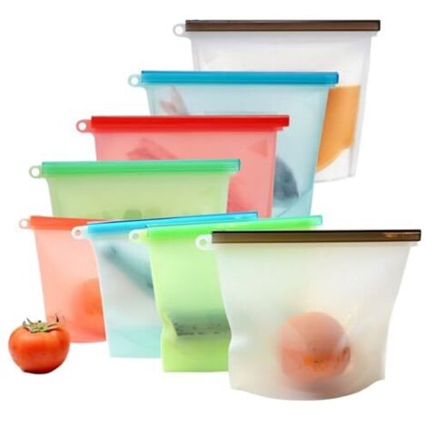 8 bolsas de silicona para congelador con cierre hermético, reutilizables y de pie para verduras, leche, aperitivos, carnes y sándwiches. (1/5)