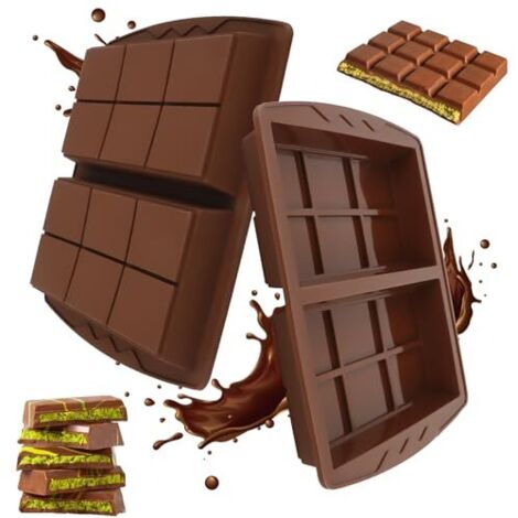 2 moldes de silicona para chocolate, molde profundo de silicona para chocolate, barras energéticas, pralinés y decoraciones culinarias, color marrón (1/5)