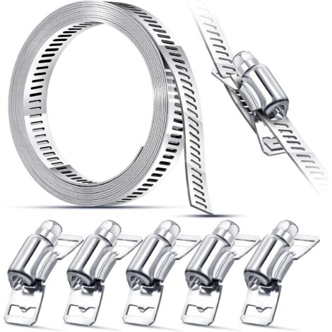 Abrazadera de manguera de acero inoxidable de 2 m, correa ajustable, con 5 fijaciones para tubo de escape, intercooler, lavadora, coche, piscina. (1/5)