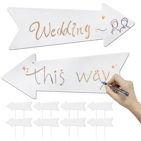 10 letreros de jardín en blanco con estacas, letreros de jardín personalizados con forma de flecha de 17 x 6 pulgadas, etiquetas de jardín de plástico para bodas y cumpleaños, color blanco (1/5)