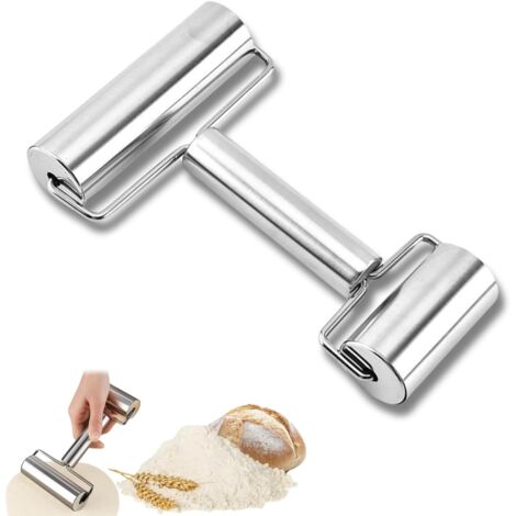 Rodillo de amasar con 2 rodillos, pequeño y mediano, de acero inoxidable para pizza, fondant, pasteles, albóndigas, pasta y galletas. (1/5)