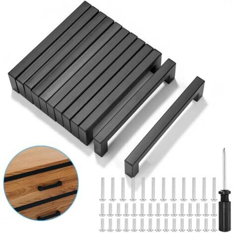 Juego de 12 tiradores negros con espaciado entre orificios de 128 mm, tiradores de acero inoxidable, tiradores para puertas corredizas, tiradores de cocina, acabado negro mate, acero inoxidable SDH-12