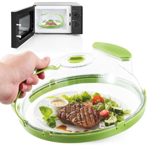 Cubierta para microondas resistente a salpicaduras de 26 cm, cubierta para microondas con asa, cubierta transparente para alimentos, cubierta aislante de plástico para microondas, para frutas y verdur (1/5)