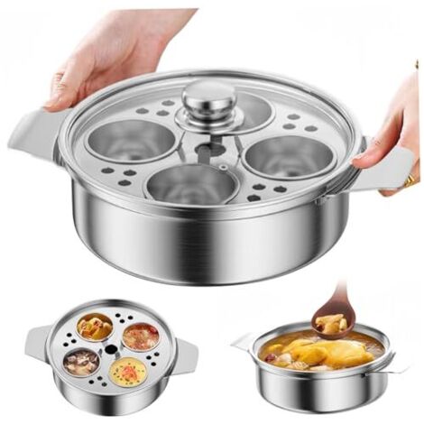 Olla para escalfar huevos de acero inoxidable con 4 tazas, antiadherente, multiusos, con asa para ollas, sartenes y ollas a presión.