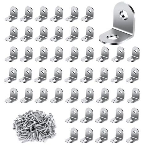 50 soportes de esquina de metal de 20 x 20 mm con 100 tornillos de acero inoxidable, soporte de ángulo recto para fijación y reparación de muebles.