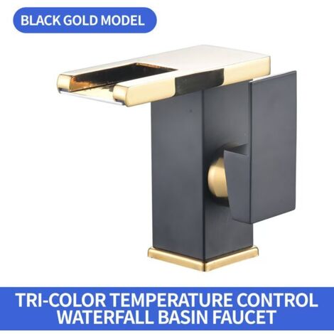 [NUNCA UTILIZADO]Grifo LED totalmente de cobre, inodoro, un solo orificio caliente y frío, cambio de color, agua caliente y fría, lavabo, grifo de cascada (1/2)