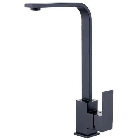 [NUNCA UTILIZADO]Grifo de cocina cuadrado de acero inoxidable con grifo para agua caliente y fría, giratorio de 360 grados, montaje en cubierta (color: negro)