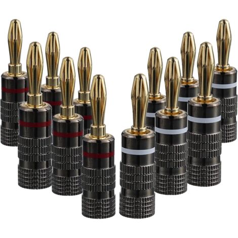 [NUNCA UTILIZADO]6 pares/12 conectores banana de 4 mm chapados en oro de 24 quilates para altavoces, sistemas de cine en casa, receptores de audio y vídeo y amplificadores (forma de linterna)