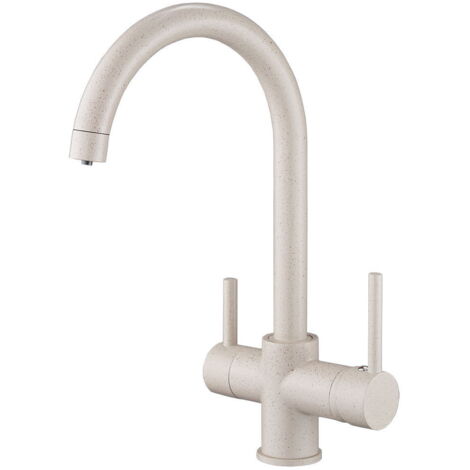 [NUNCA UTILIZADO]Grifo de cocina de 3 vías, mezclador de cocina, filtro de agua, purificador giratorio, mezclador de cocina, grúa de doble manija, montaje en cubierta (color: beige)
