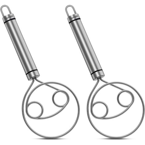 [NUNCA UTILIZADO]Batidor de masa danés Piuluvor® de 2 piezas, de acero inoxidable 304, con doble orificio para mezclar rápidamente pan, harina, pizza, pasteles y postres. (1/4)