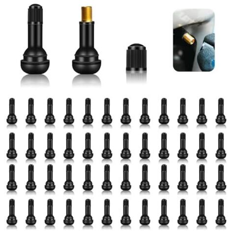 [NUNCA UTILIZADO]50 válvulas para neumáticos de coche TR414, válvula universal sin cámara, tapa de goma para vástago de válvula sin cámara, válvula de coche a presión para coche y motocicleta (negro) (1/5)