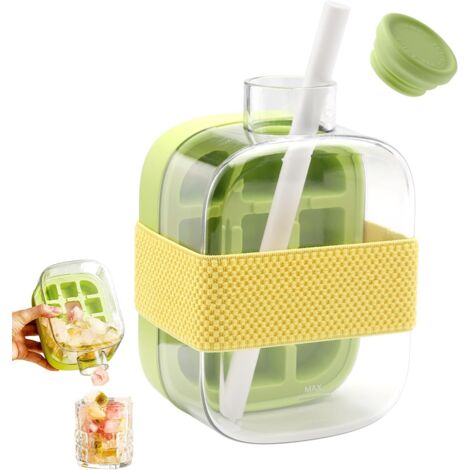 [NUNCA UTILIZADO]Cubitera, Cubitera, Cubitera con tapa y recipiente, Cubitera, Botella de agua 2 en 1, Cubitera para bebidas, café, jugo (500 ml, Verde) (1/5)