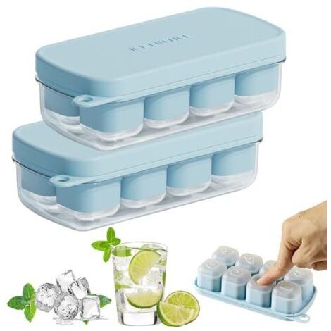 [NUNCA UTILIZADO]Bandeja para cubitos de hielo con tapa, 16 cubitos grandes, molde de silicona de fácil liberación, bandeja de hielo automática de silicona para bebé, sin BPA, cuadrada, para cócteles, (1/5)