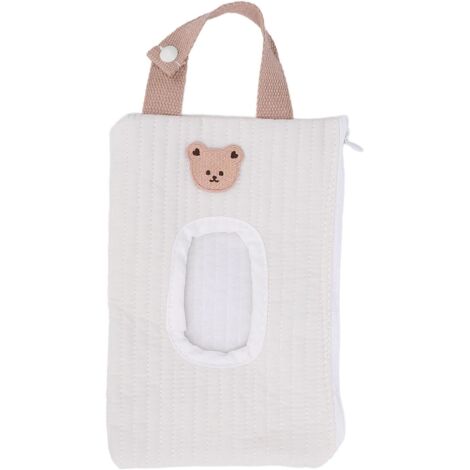 [NUNCA UTILIZADO]Bolsa para toallitas, adorable diseño de dibujos animados, bolsa portátil extraíble para guardar pañuelos de papel para coche y exteriores, tela de algodón, 15 x 23 cm (oso blanco) (1/5)