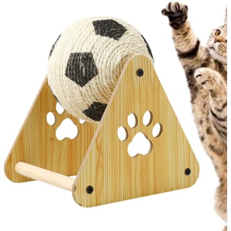 [NUNCA UTILIZADO]Rascador para gatos, pelota de sisal natural, rueda de ejercicio vertical con diseño de fútbol para entrenamiento de gatitos, molienda de garras y escalada, para gatos pequeños, media