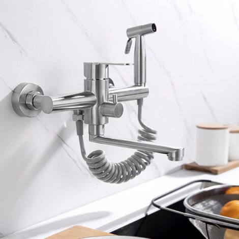 [NUNCA UTILIZADO]Grifo de cocina de pared con pulverizador, boquilla giratoria de 360°, grifo de cocina de pared (1/5)