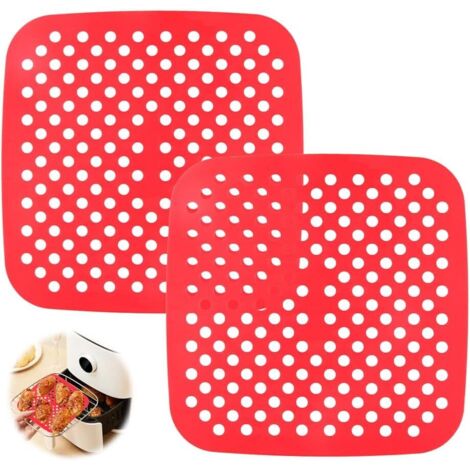 [NUNCA UTILIZADO]Paquete de 2 alfombrillas de silicona reutilizables para freidora de aire, antiadherentes, fáciles de limpiar, de 19 cm (7.5 pulgadas), perfectas para una cocina saludable, en rojo y  (1/5)