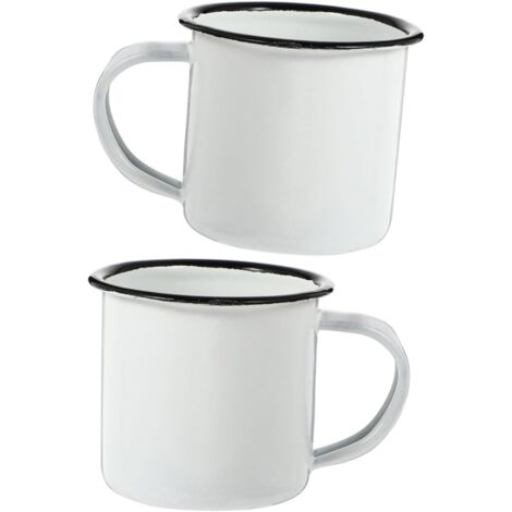 [NUNCA UTILIZADO]Juego de 2 tazas esmaltadas vintage blancas para café, sopa, oficina, camping y restaurantes. (1/5)