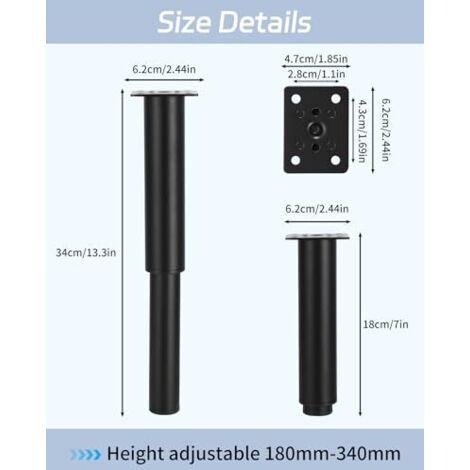 Patas Ajustables Para Cama – 18-32 Cm De Altura, Soporte De Acero Para 450 Kg, Fáciles De Instalar