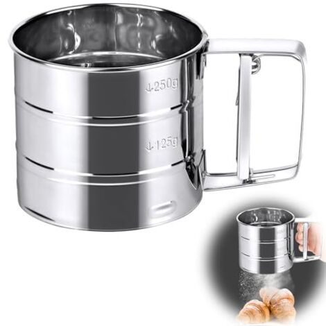 [NUNCA UTILIZADO]Colador de harina de acero inoxidable, colador de cocina de 250 gramos, para filtrar harina y azúcar glas. (1/5)