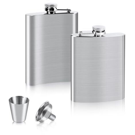 [NUNCA UTILIZADO]2 frascos de alcohol de acero inoxidable, frasco de whisky de 4/8 oz con 1 embudo y 1 copa de vino, frasco de bolsillo portátil a prueba de fugas, frasco de alcohol para senderismo y  (1/5)