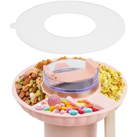 [NUNCA UTILIZADO] Recipiente para refrigerios Stanley Cup de 1,2 litros (40 oz), bandeja de silicona de 4 compartimentos con tapa, compatible con Quencher, para dulces, frutas y frutos secos (rosa) (1/5)