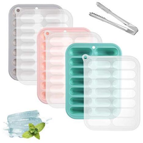 [NUNCA UTILIZADO]3 bandejas de silicona para cubitos de hielo con tapa para bebé, molde sin BPA, bandejas reutilizables para cubitos de hielo, utensilios de cocina, bandeja rectangular de grado alimen (1/5)