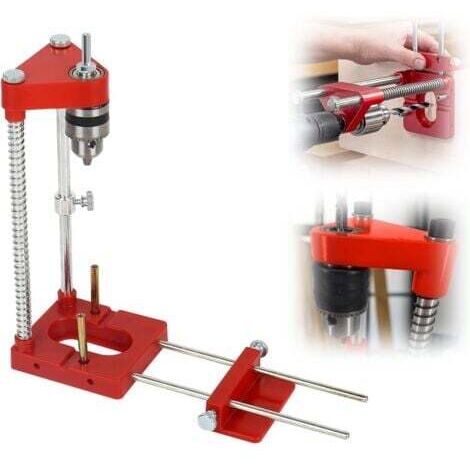 Soporte para taladro, guía de plantilla de perforación ajustable, herramienta para trabajar la madera, guía de taladro, herramientas manuales, kit de herramientas de guía vertical (rojo)