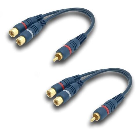 Cable adaptador divisor de audio RCA en Y, 15 cm, RCA a JACK, 1 macho a 2 hembras, para subwoofer, phono, AV, audio y subwoofer de coche (cable RCA en Y, 2 unidades, azul) (1/4)