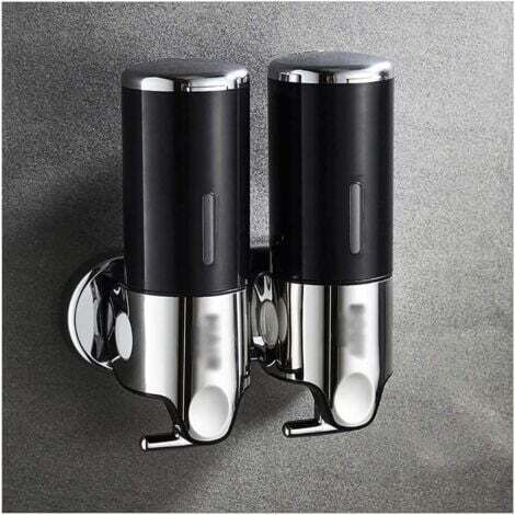 Dispensador de jabón de pared de 500 ml x 2, dispensador de jabón de manos de doble cabezal, dispensador de gel de ducha y champú para cocina, baño y hotel (negro)