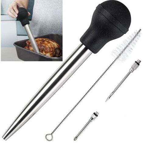 Pera para rociar de acero inoxidable y caucho de grado alimenticio con inyector de limpieza para cocinar, rociar y silicona de grado alimenticio para carne de res, pollo, carne y aves (1/4)