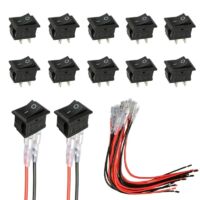 Interruptor basculante Mini T85 KCD1-101, SPST de 2 pines con cableado, color negro (10 unidades)