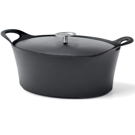 Volcan - Cocotte ovale 29cm fonte de fer émaillée noire avec couvercle (1/2)