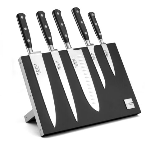 Bloc magnétique 5 couteaux de cuisine – Lames en acier MoV haute performance – Manche traditionnel avec rivets inox – Tranchant rasoir