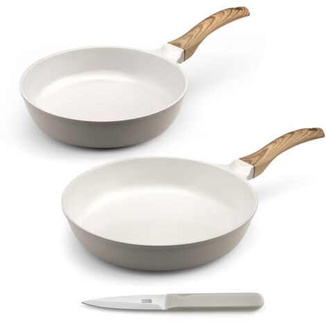 Mythic - Set 2 poêles 24/28cm revêtement céramique blanche, 1 couteaux d'office (1/3)