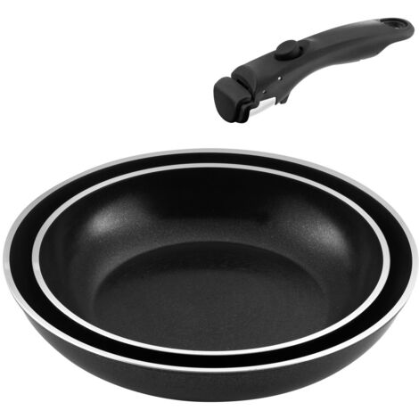 ECODE Lot De 2 Poêles 26/20 Cm + Casserole 16 Cm + Poignée Amovible + 2 Couvercles - Induction, Antiadhésif Granit