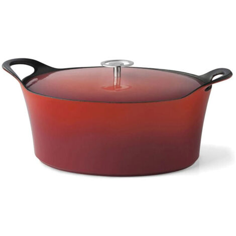 Volcan - Cocotte Ovale 35cm fonte de fer émaillée rouge avec couvercle (1/2)