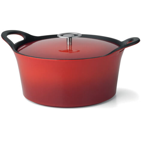 Volcan - Cocotte ronde 24cm fonte de fer émaillée rouge avec couvercle (1/3)