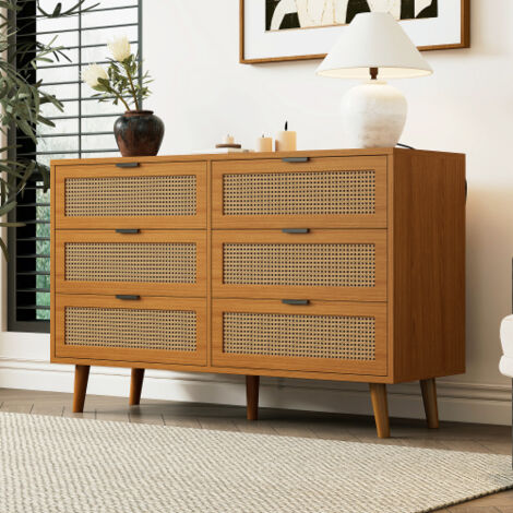 Cómoda de 6 cajones, mueble de almacenaje con tiradores metálicos, 120x40x76 cm