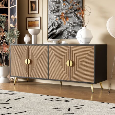 Aparador 160 cm - 4 puertas y tiradores dorados cepillados - 160x40x75 cm