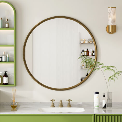Espejo de pared redondo de 80 cm - espejo de baño con marco metálico - plateado