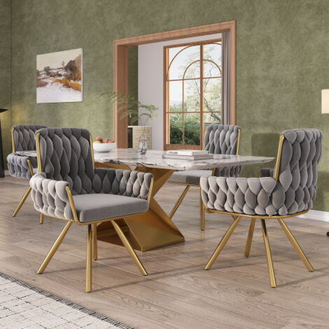 Lote 4 sillas Comedor - giratoria, pies metal - Terciopelo Gris (1/5)