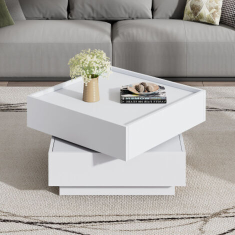 Mesa Centro Blanca Giratoria 360° - Plato de 2 Niveles, Almacenamiento - 60x60x38 cm (1/5)