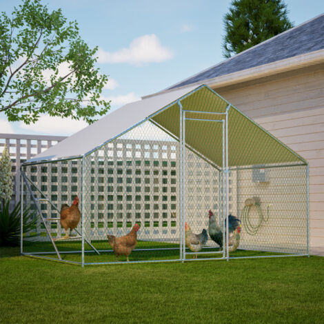 Gallinero metálico 3x2m con malla, techo y área grande juego, impermeable, para pájaros, gallinas y pequeños animales