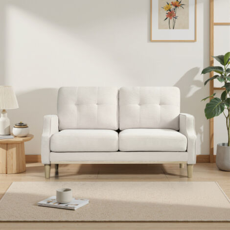 Sofá 2 plazas 135x72x85 cm con puerto de carga USB, cojines gruesos, patas madera, reposabrazos, para apartamento pequeño (1/5)