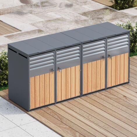 Armario cuatro puertas acero galvanizado - Antióxido y anticorrosivo - Tapas abatibles y rejillas ventilación - Cerrable - Gris y aspecto madera