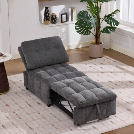 Sofá cama 1 plaza plegable con respaldo regulable y ruedas en tela gris