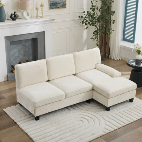 Sofá esquinero 3 plazas, sofá cama en forma de L, lino beige, 194x118x81 cm